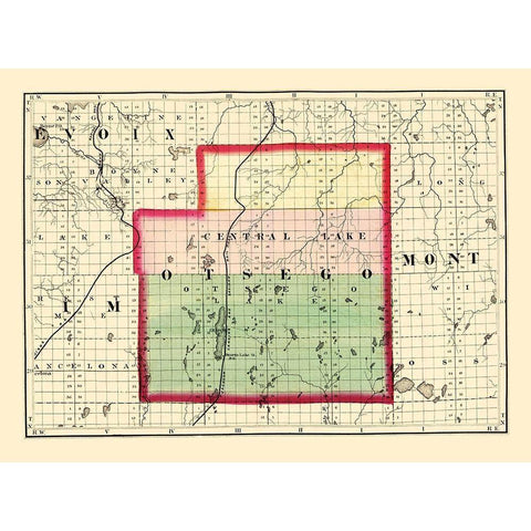 Otsego Michigan - Walling 1873 Gold Ornate Wood Framed Art Print with Double Matting by Walling