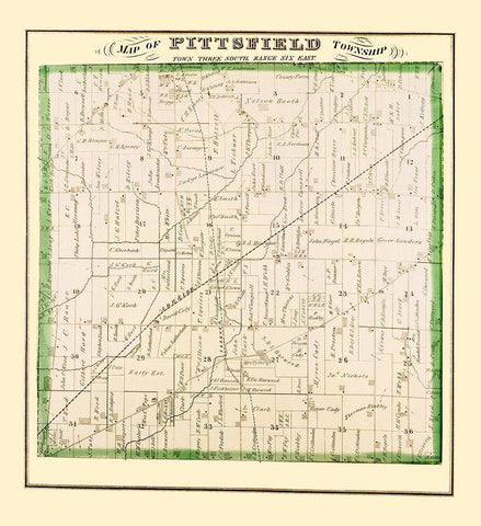 Pittsfield Michigan Landowner - Everts 1874 Black Ornate Wood Framed Art Print with Double Matting by Everts