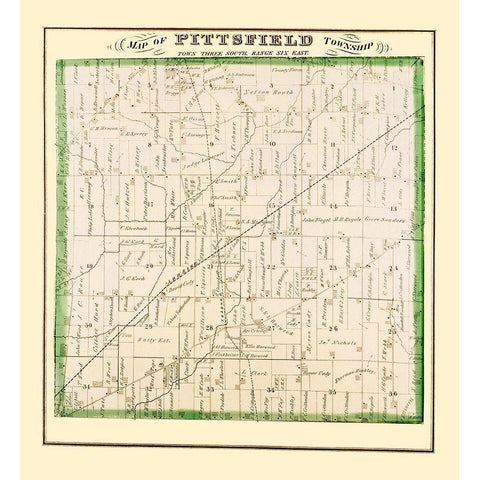 Pittsfield Michigan Landowner - Everts 1874 Black Modern Wood Framed Art Print with Double Matting by Everts