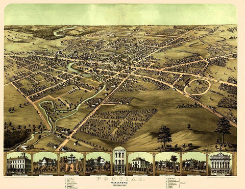 Pontiac Michigan - Ruger 1867 Black Ornate Wood Framed Art Print with Double Matting by Ruger