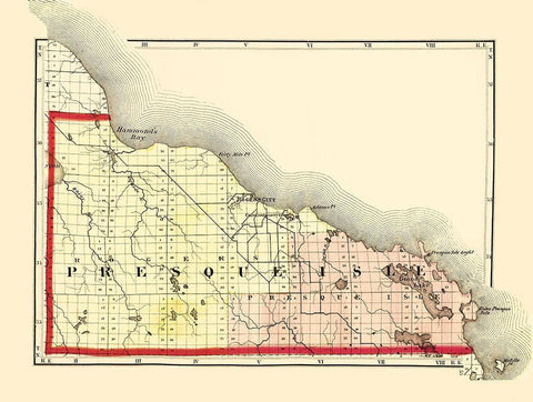 Presque Isle Michigan - Walling 1873 White Modern Wood Framed Art Print with Double Matting by Walling