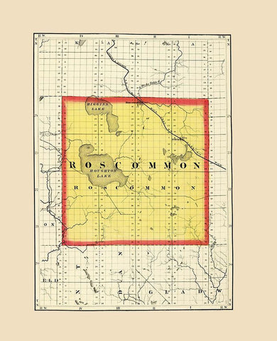 Roscommon Michigan - Walling 1873 Black Ornate Wood Framed Art Print with Double Matting by Walling