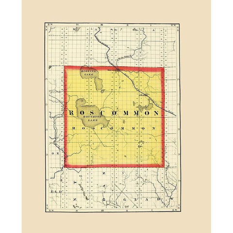 Roscommon Michigan - Walling 1873 Black Modern Wood Framed Art Print by Walling