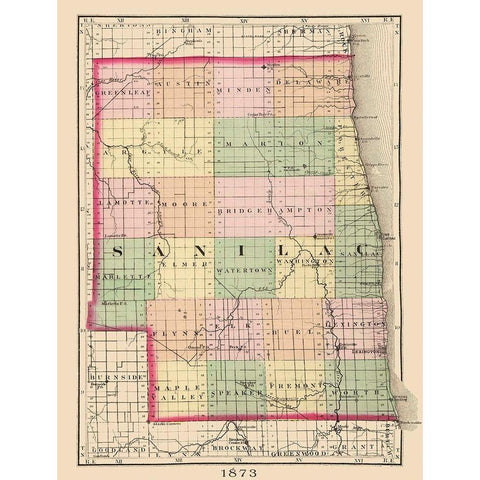 Sanilac Michigan - Walling 1873 Gold Ornate Wood Framed Art Print with Double Matting by Walling