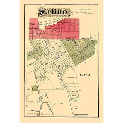 Saline Michigan Landowner - Krause 1874 Gold Ornate Wood Framed Art Print with Double Matting by Krause