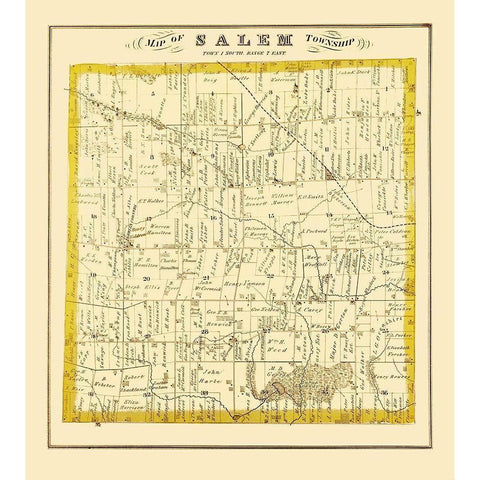 Salem Michigan Landowner - Everts 1874 Gold Ornate Wood Framed Art Print with Double Matting by Everts