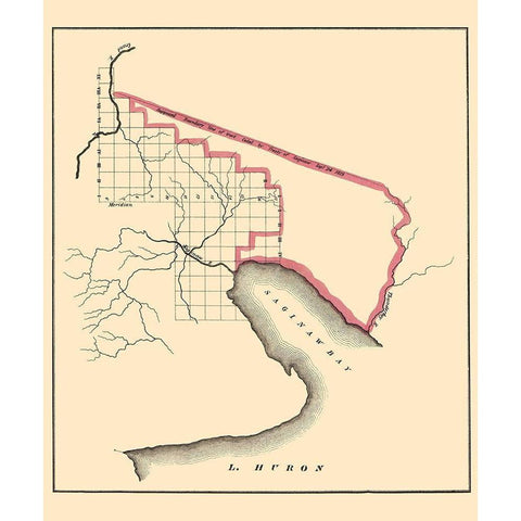 Saginaw Bay Area Michigan - 1835 Gold Ornate Wood Framed Art Print with Double Matting by Huron