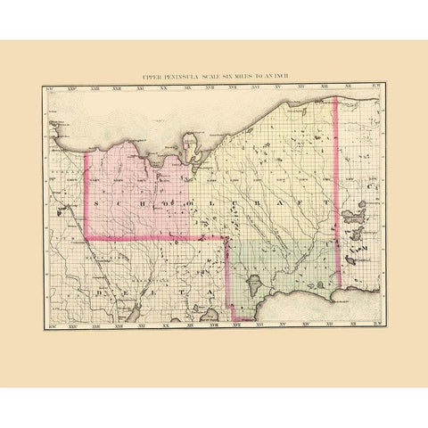 Schoolcraft Michigan - Walling 1873 Black Modern Wood Framed Art Print by Walling