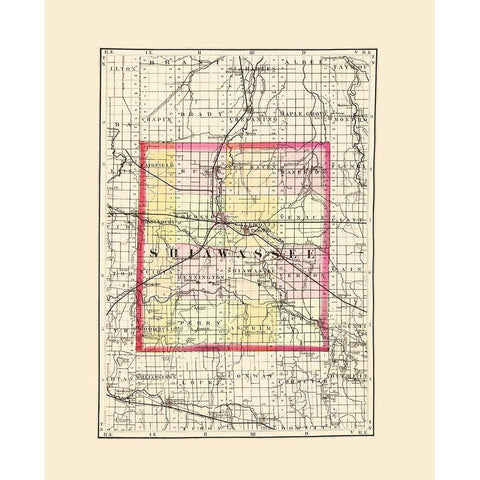 Shiawassee Michigan - Walling 1873 Black Modern Wood Framed Art Print with Double Matting by Walling