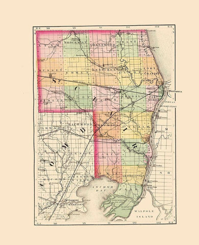 St Clair Michigan - Walling 1873 White Modern Wood Framed Art Print with Double Matting by Walling