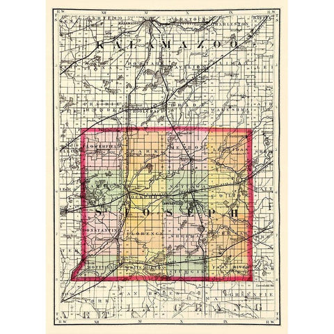 St Joseph Michigan - Walling 1873 White Modern Wood Framed Art Print by Walling