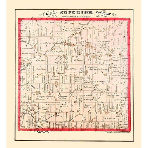 Superior Michigan Landowner - Wheelock 1874 White Modern Wood Framed Art Print by Wheelock