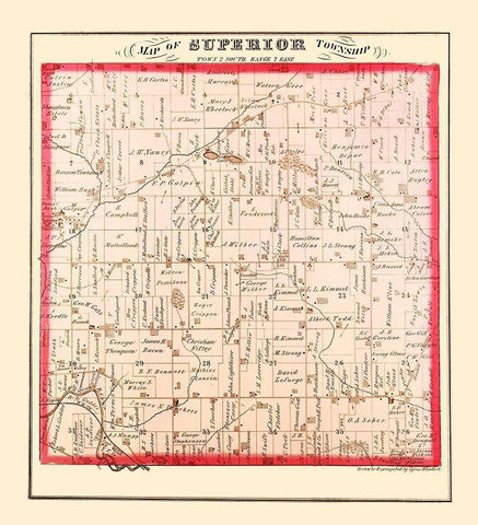 Superior Michigan Landowner - Wheelock 1874 Black Ornate Wood Framed Art Print with Double Matting by Wheelock