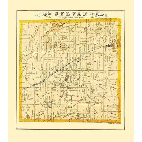 Sylvan Michigan Landowner - Everts 1874 Gold Ornate Wood Framed Art Print with Double Matting by Everts