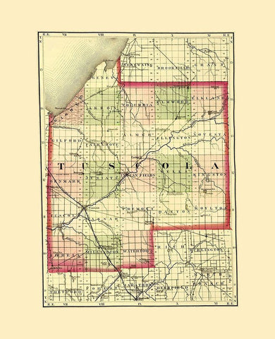 Tuscola Michigan - Walling 1873 Black Ornate Wood Framed Art Print with Double Matting by Walling