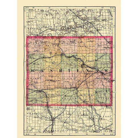 Washtenaw Michigan - Walling 1873 Black Modern Wood Framed Art Print by Walling