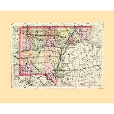 Wayne Michigan - Walling 1873 Gold Ornate Wood Framed Art Print with Double Matting by Walling