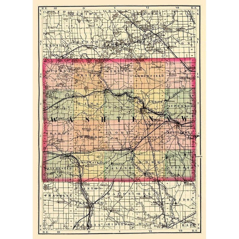 Washtenaw Michigan - Walling 1873 Black Modern Wood Framed Art Print by Walling