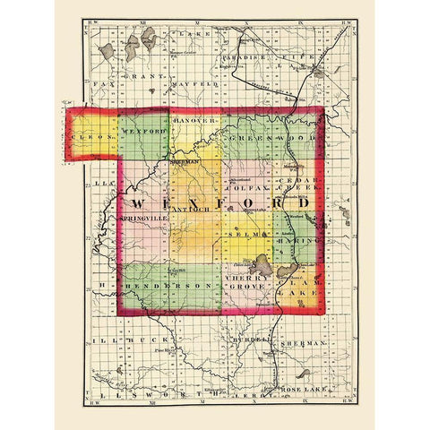 Wexford Michigan - Walling 1873 White Modern Wood Framed Art Print by Walling