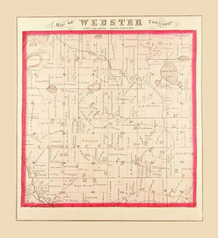 Webster Michigan Landowner - Everts 1874 Black Ornate Wood Framed Art Print with Double Matting by Everts