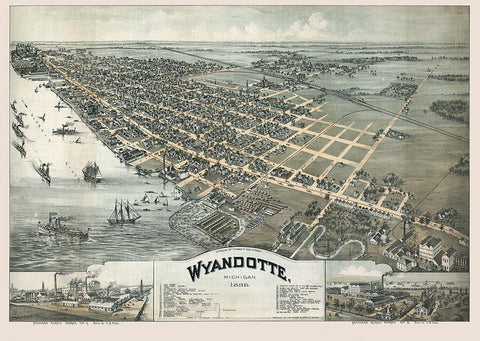 Wyandotte Michigan - Moyer 1896  White Modern Wood Framed Art Print with Double Matting by Moyer