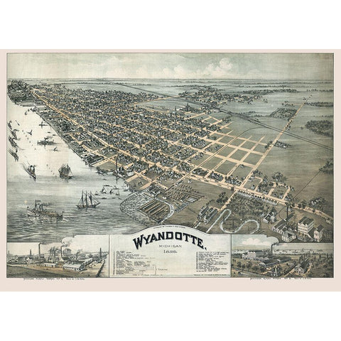 Wyandotte Michigan - Moyer 1896  Black Modern Wood Framed Art Print by Moyer