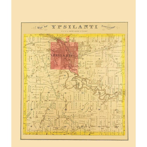 Ypsilanti Michigan Landowner - Everts 1874 Gold Ornate Wood Framed Art Print with Double Matting by Everts