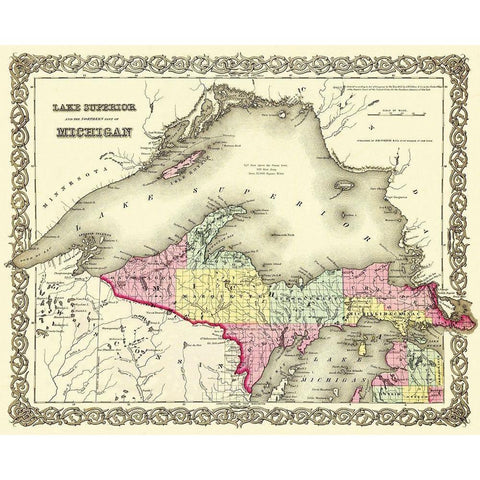 Michigan Upper Peninsula - 1855 White Modern Wood Framed Art Print by Colton