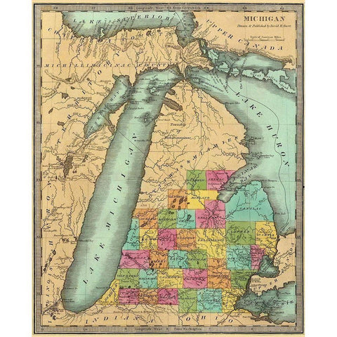 Michigan - Burr 1835 Gold Ornate Wood Framed Art Print with Double Matting by Burr