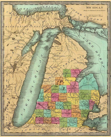 Michigan - Burr 1835 White Modern Wood Framed Art Print with Double Matting by Burr