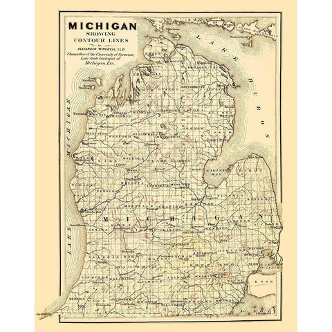 Michigan Lower Peninsula - Tackabury 1873 White Modern Wood Framed Art Print by Tackabury