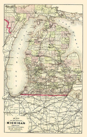 Michigan Upper Peninsula - Tackabury 1873 Black Ornate Wood Framed Art Print with Double Matting by Tackabury