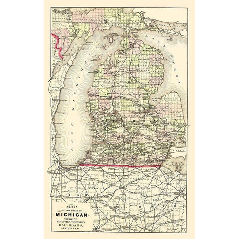 Michigan Upper Peninsula - Tackabury 1873 Black Modern Wood Framed Art Print by Tackabury