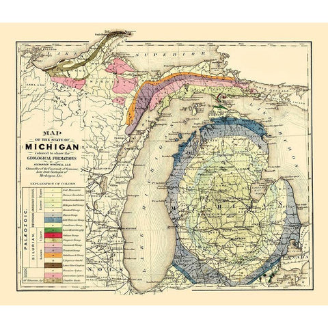 Michigan Geological - Tackabury 1873 Black Modern Wood Framed Art Print with Double Matting by Tackabury