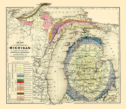 Michigan Geological - Tackabury 1873 Black Ornate Wood Framed Art Print with Double Matting by Tackabury