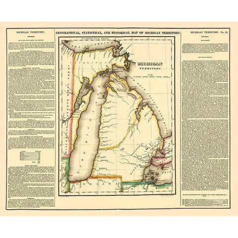 Michigan Territory Geographical Statistical Gold Ornate Wood Framed Art Print with Double Matting by Carey