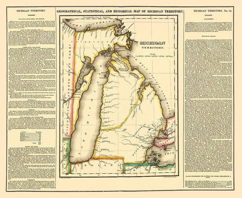 Michigan Territory Geographical Statistical White Modern Wood Framed Art Print with Double Matting by Carey