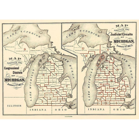 Michigan Congressional Districts, JC White Modern Wood Framed Art Print by Calvert