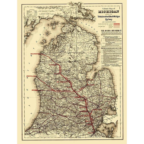 Toledo, Ann Arbor and North Michigan Railway 1886 White Modern Wood Framed Art Print by Colton