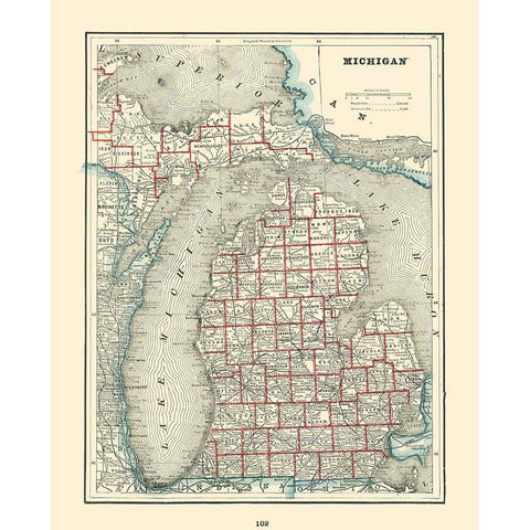 Michigan - Rathbun 1893 Black Modern Wood Framed Art Print with Double Matting by Rathbun