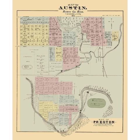 Austin, Preston Minnesota - Andreas 1874 Black Modern Wood Framed Art Print with Double Matting by Andreas