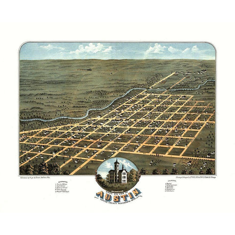 Austin Minnesota - Stoner 1870  Black Modern Wood Framed Art Print with Double Matting by Stoner