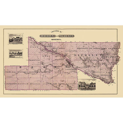 Brown  Nicollet Minnesota Landowner - Andreas 1874 White Modern Wood Framed Art Print by Andreas