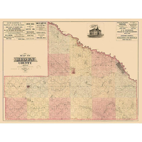 Brown County Minnesota - Haynes 1886  Black Modern Wood Framed Art Print with Double Matting by Haynes