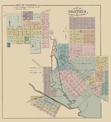 Chatfield, Caledonia Minnesota - Andreas 1874 Black Ornate Wood Framed Art Print with Double Matting by Andreas