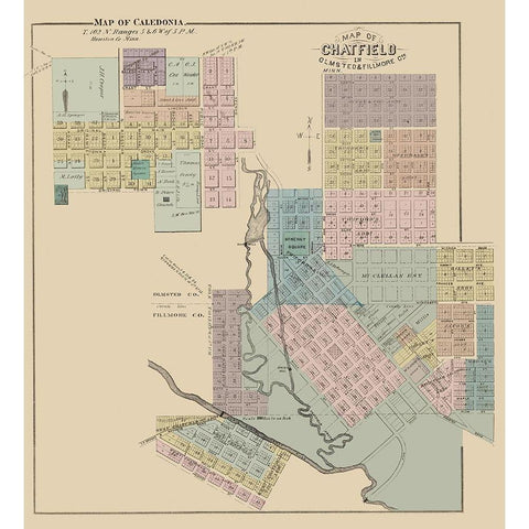 Chatfield, Caledonia Minnesota - Andreas 1874 Gold Ornate Wood Framed Art Print with Double Matting by Andreas