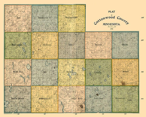 Cottonwood County Minnesota - Peterson 1898  White Modern Wood Framed Art Print with Double Matting by Peterson