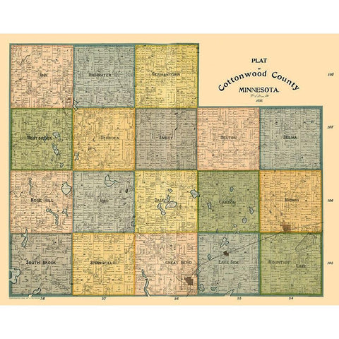 Cottonwood County Minnesota - Peterson 1898  Gold Ornate Wood Framed Art Print with Double Matting by Peterson