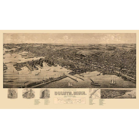 Duluth Minnesota -1893 Black Modern Wood Framed Art Print with Double Matting by Unknown