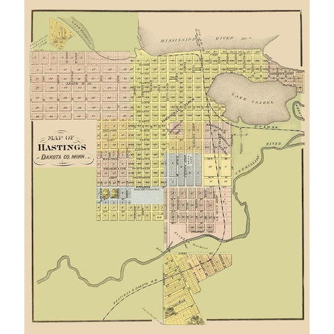 Hastings Minnesota - Andreas 1874 Black Modern Wood Framed Art Print with Double Matting by Andreas